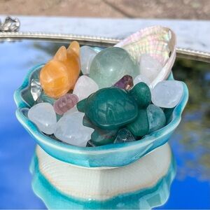 Amazonite Hearts, Orange & Green Aventurine  Shark & Sea Turtle, Fluorite Sphere